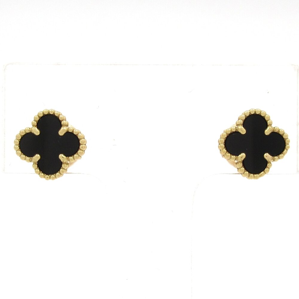 Van Cleef & Arpels Sweet Alhambra Earrings 18K Yellow Gold Black Onyx